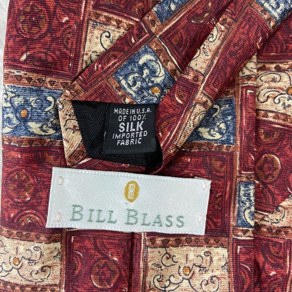 Vintage Bill Blass USA 100% Silk Necktie Tie Geometric Abstract Artsy Pattern - Picture 5 of 5